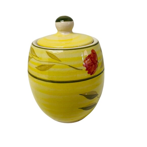 Ginger Jar Ceramic Yellow Floral Jar With Lid Storage 4" Decorative Hand-Painted - Picture 1 of 13